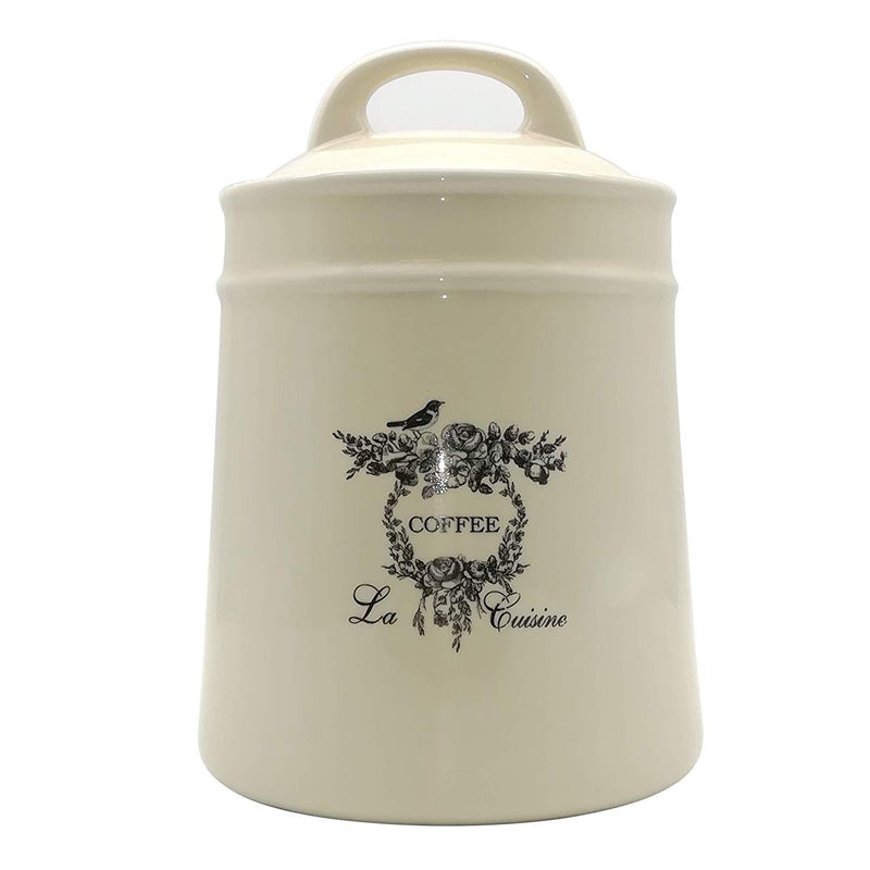 Lonovel Ceramic Coffee Canister Jars,Airtight Coffee Storage Container with Handle Lid,Ceramic Food Storage Jars for Coffee Beans,Vacuum Sealed Vintage Kitchen Canisters Large,8.5 inches (Beige) - Image 1